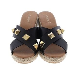 maypol Black Pyramid-Stud Espadrille Slide